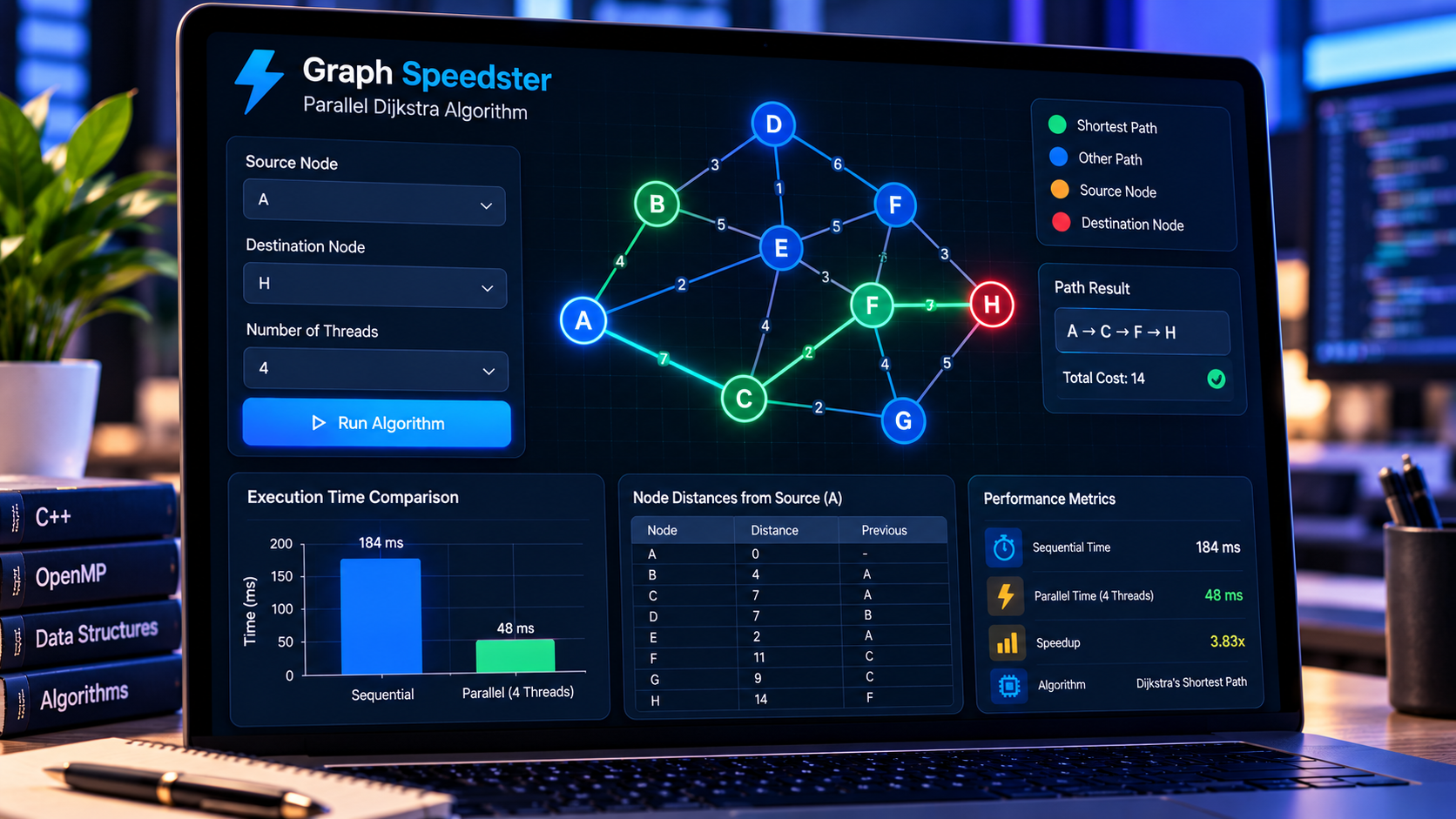 Project cover illustration of Graph Speedster with a network diagram and shortest-path controls